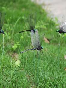 4pcs Realistic Dragonfly Garden Decor Stakes, DIY 3D Dragonfly Plug-Ins With Support Rods, Suitable For Indoor/Outdoor Mosquito Repellent, Flower Pots, Gardens, Yards, Lawns, No Battery Required - Gift For Insect Lovers And Home Decor, Durable PVC Material, Suitable For Christmas And Thanksgiving, Holiday Decoration - Multicolor - View 4