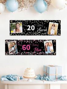 Customized Photo Birthday Banner Background, Suitable For Adults, Events, Parties, Weddings Decoration Poster. Personalized Birthday Party Background Cloth, Can Add Photos And Text Decorations. Black And Gold Party Background Cloth, Birthday Decoration Supplies. Customized Birthday Photo Background Cloth, Party Decoration. - Multicolor - View 4