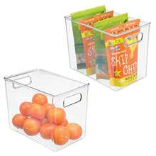 mDesign Plastic Deep Kitchen and Pantry Organizer Storage Bin with Handles for Cabinet Fridge Freezer - Food Storage Containers for Snacks Yogurt Pouches or Fruit Ligne Collection 2 Pack Clear - Transparente - Ver 9