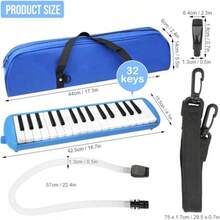 Melódica de 32 Teclas Teclado de Instrumento Melodico de 32 Teclas Instrumentos Musicales para Principiantes con Bolsa de Transporte 1 Tubos Largos Suaves y Boquilla - Azul - Ver 3