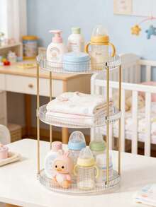 Baby Nursery Storage Rack, 3-Tier Rotating Organizer For Bottles, Wipes, Diapers & Baby Essentials, Space-Saving Countertop Storage Shelf - Multicolor - View 3