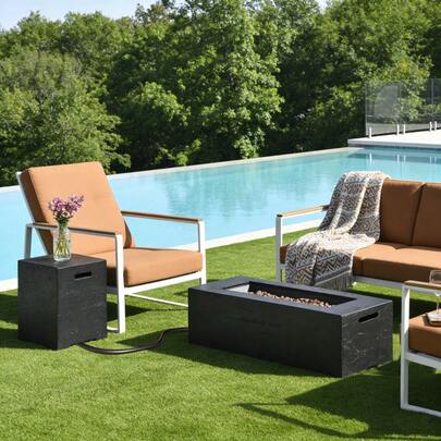 U_STYLE 2-In-1 Outdoor Fire Pit & Propane Tank Stand Set,41.9''Outdoor Rectangular Propane Fire Pit 40000 BTU With 15.75''MGO Propane Tank Cover Table Suitable For Courtyard,Lawn,Patios, Decks.