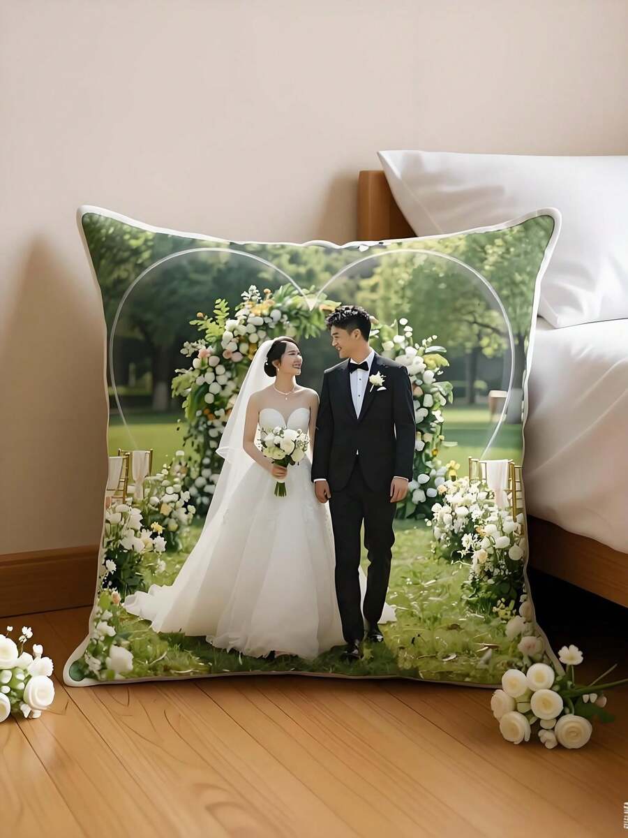 1 Personalized And Fun Couple Wedding Photo Art Photo Pillowcase (Not Included - Customized Double-Sided Printed Photos - Multicolor - View 1