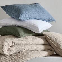 King Size Quilt Set - 100% Cotton, White Striped Pick Stitch, Soft Lightweight Bedspread, Linen-Like Texture, Farmhouse Rustic Coverlet, Shabby Chic Gauze Bedding, 3 Pieces - White - View 8