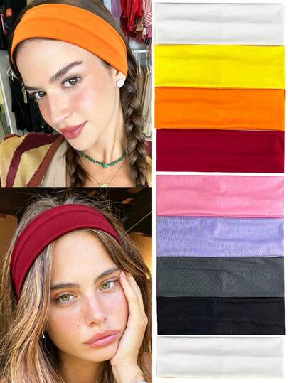 春夏新款纯色弹力发带，亲肤透气耐用防滑吸汗发带，不易变形，适合户外跑步、运动、瑜伽、健身，纯色波西米亚风涤纶（聚酯纤维）发带，四季皆宜