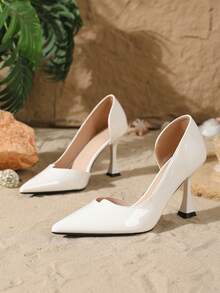 9 cm Talons hauts élégants et sexy en PU à bout pointu pour femmes, chaussures de mariage blanches formelles convenant pour les banquets, les fêtes et le port quotidien - Blanc - Voir 5