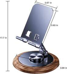 1 PC Adjustable Cell Phone Stand,360 Rotating Foldable Desktop Cellphone Stand With Anti-Slip Base Portable Phone Holder For IPhone 16 15 14 13 Pro Max, All Smart Phones(Wood) - Black - View 6