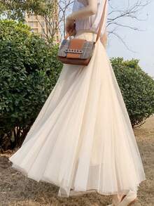 Women's High Waist Floor-Length Tulle Skirt In Dusty Pink And Champagne, Suitable For Weddings, Banquets, Performances, Parties, And Costume Play Decorative Skirts, As Well As Stage Performance Skirts - Multicolor - View 6