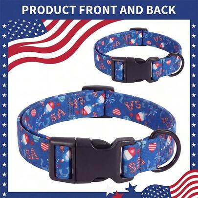 Collar de perro patriótico con bandera estadounidense, collar de mascota con estampado de fuegos artificiales y paletas heladas de EE. UU., correa ajustable con hebilla de liberación rápida para el 4 de julio