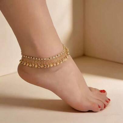 1 chiếc vòng chân nữ có mặt dây chuyền hình chuông, trang sức đeo chân thời trang, thanh lịch và dễ thương cho hàng ngày.