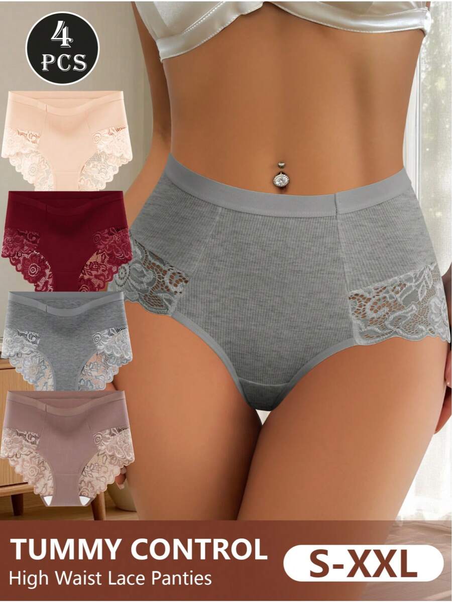 QUASTI 4 pièces Culottes sexy à design en dentelle pour femmes, tissu doux et respirant, élastique, cadeau idéal pour les fêtes