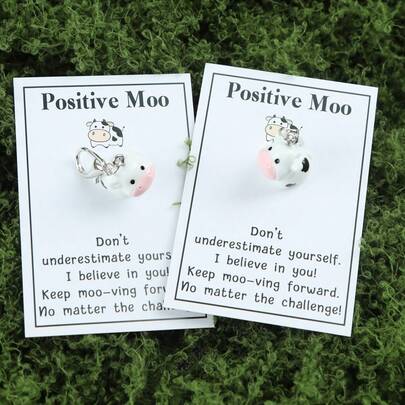 1pc/2pcs/5pcs Cute Cow Keychain, Comes With Positive Energy Card, Cow Gift Suitable For Birthday, Party, Bag Pendant, Car Key Chain, Eid Al-Adha Party Favor, Graduation, Small Gift, Father''s Day Gift