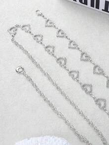 1pc Fashionable Heart-Shaped Rhinestone Waist Chain Metal Braided Belt For Women, Perfect Fit For Summer Dresses With Versatile And Personalized Style Halloween Valentine's Day Summer, School Fall, Autumn, Halloween - 銀色 - 查看 5