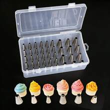 Awaoko Caja de almacenamiento de boquillas de tubería de 42 ejes, caja de almacenamiento de boquillas de tubería de plástico transparente (con tapa), recipiente para herramientas de decoración de pasteles, accesorio de repostería multifuncional, caja de almacenamiento y organización de boquillas de tubería para pasteles - Ver 2