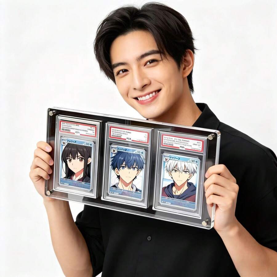 Black Thick Acrylic Grading Card Display Stand PSA Anime Collectible Card Photo Frame Card Storage Display Holder, Card Area Size 83mm*137mm
