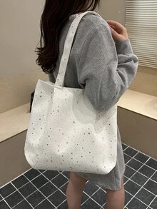 韩版新款复古格子单肩包，休闲大容量手提包，通勤腋下包，韩版大容量帆布包。2026新款波点韩版手提单肩包，学生和女生百搭通勤包。 - 白色 - 查看 3