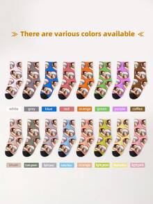 1 Par de Meias Personalizadas com Rosto, Unissex para Meninos e Meninas, Meias Cano Médio para Meninas, Meias Cano Médio para Meninos, Meias Personalizadas com Foto para Adolescentes, Meias Personalizadas com Imagem Divertida para Meninos e Meninas, Adequadas para Uso Diário, Feriados, Aniversários e Outras Ocasiões - Multicolorido - Visão 6