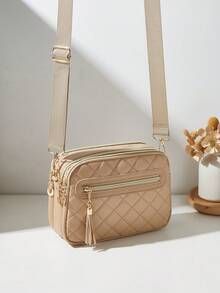 1pc Girls' Rhombus Embroidered Crossbody Bag, Shoulder Bag, Coin Purse, Square Bag, Multi-Zipper, Fashion Versatile, Ideal Gift Choice - M2173 Diamond Pattern - View 16