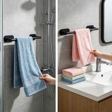 No Drill Towel Bar Renter-Friendly Bathroom Towel Rack Black Minimalist Wall-Mounted Hanger Reusable No Damage - Multicolor - View 10