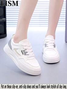 1双女士休闲时尚运动鞋，学生百搭平底鞋 - 灰色 - 查看 4