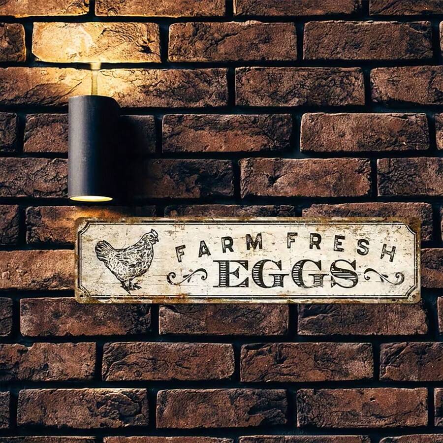 Vintage Metal Sign Featuring Farm-Fresh Eggs-A Rustic Metal Wall Decoration Perfect For Kitchens, Farmhouses, And Restaurants. Classic Country-Style Hanging Decoration, Measuring