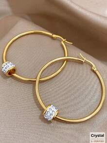 1 Đôi bông tai nữ cỡ lớn mạ vàng đính đá, chất liệu thép không gỉ, thích hợp đeo hàng ngày, dự tiệc, Halloween, Giáng sinh, sinh nhật, có thể dùng làm quà tặng trang sức. - Vàng - Xem 3