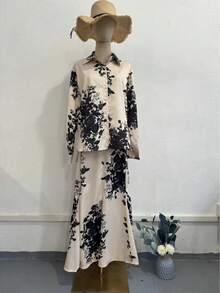 Modern Design Skirt Suit With Satin Print, Spring 2026 - Image Color - View 1