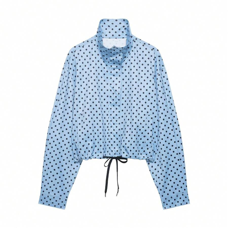 Conjunto de chaqueta de gasa con lunares y cordón ajustable + mini shorts a la moda - techo azul - Ver 1