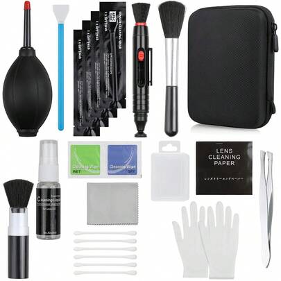 14-In-1 Camera Lens Cleaning Kit - Mirrorless & DSLR Sensor Cleaning Kit Including Lens Blower, Detergent, Swabs, Cloth, Pen, Brush