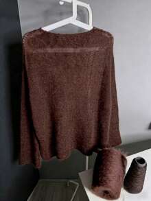 Caramel Color Mohair Knit Sweater, Korean Soft Style Boat Neck Loose Oversized Thin Long Sleeve Pullover For Women - Brown - View 3
