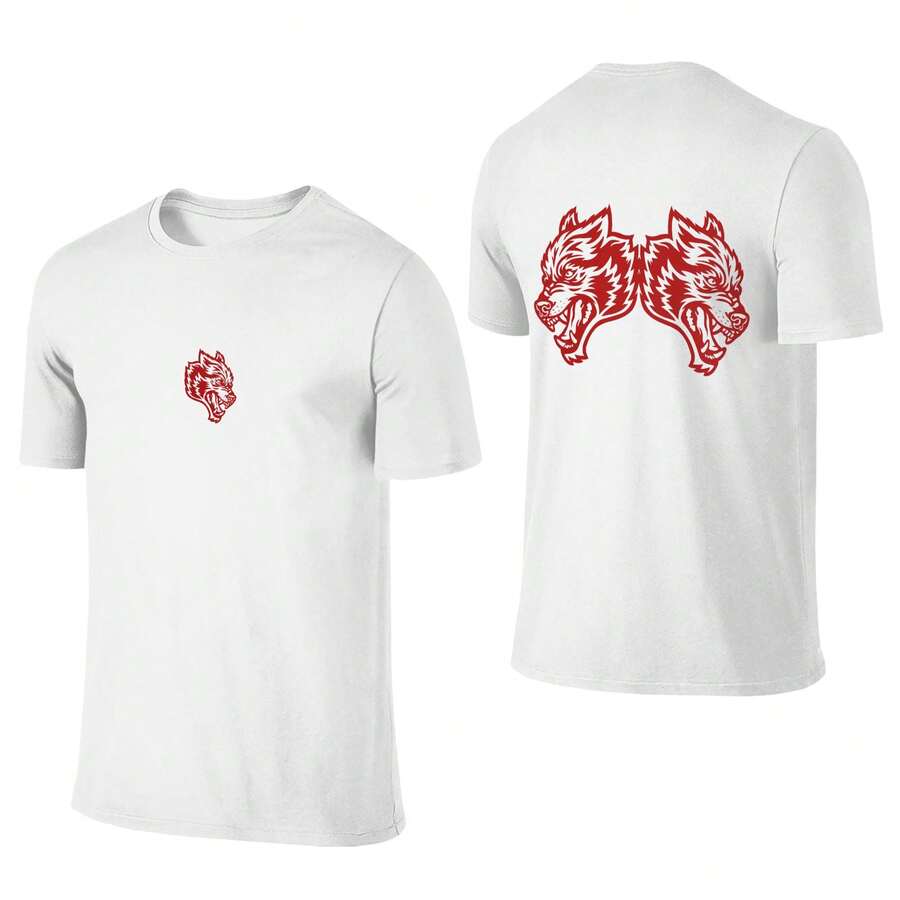 DARCSPORT Unisex 180g Wolves Print Crew Neck T-Shirt,Classic Vintage Style Men/Women Cotton Hip Hop Short Sleeve Tee - 白色-C - 查看 1