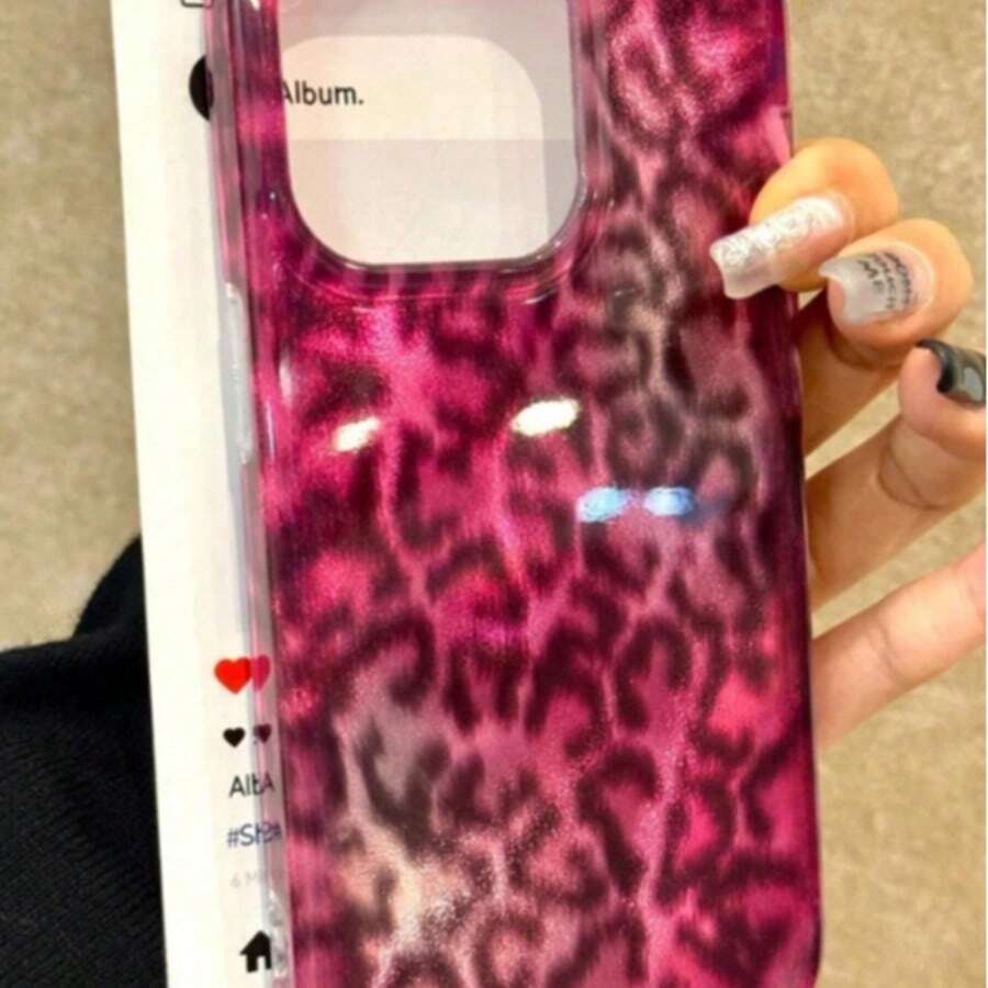 1个时尚幸运红色豹纹细闪冰川手机壳，适用于 17 Air 16 15 14 13 12 Pro Max，透明女孩镜头保护软硅胶后盖 - 粉紅豹紋 - 查看 1