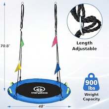 HeyZoo 48 Inch Tree Swing, Larger Saucer Flying Swing For Whole Family, 900lbs Weight Capacity, With Adjustable Hanging Straps, For Outdoor Playground, Gifts For Kids, Blue - 48 inch - Xem 5