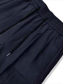 Men's Loose Cargo Pants, Large Pocket Design, Casual Daily Wear Trousers - Navy Blue - View 4
