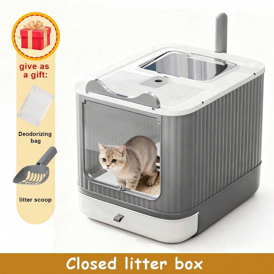 Cat Litter Box, Large, Fully Enclosed Cat Litter Box, Cat Accessories, Two-Way Door For Entry And Exit, Suitable For Kittens And Adult Cats, Effective Prevention Of Litter Splashes, Anti-Splash And Anti-Odor To Prevent Odor Overflow, A Free Litter Scoop - Multicolor - View 1