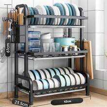 1 cái giá để đồ nhà bếp, giá để bát đĩa nhiều tầng dày dặn, giá đựng đồ dùng nhà bếp đa chức năng, giá để bát đĩa, tủ đựng bát đĩa để bàn, giá đựng bát đĩa và dao kéo hai/ba tầng. - màu đen - Xem 1