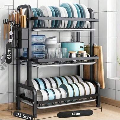 1pc Kitchen Rack, Thickened Multilayer Dish Drainer, Multifunctional Tableware Storage Holder, Bowl Dish Rack, Countertop Bowl Cabinet, Double/Triple Layer Bowl & Cutlery Organizer
