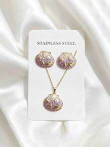 一套贝壳滴油304不锈钢项链耳环，优雅、温柔、清新、高贵，充满夏日气息，日常佩戴，母亲节礼物 - 貝殼 - 查看 9