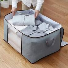 1pc Foldable Storage Box With Reinforced Handle, Closet Organizer With Transparent Window, Suitable For Storing Bedding, Sweaters, T-Shirts, Etc. Gray Color, Versatile For Travel, Home, Gifts, Holidays (Halloween, Christmas), Bohemian Style,Bedroom Room Decor,Back To School - Grey - View 2