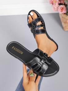 Dép xăng đan đế bằng phong cách Bohemian giản dị, tối giản kiểu Âu và Mỹ, thích hợp cho các bữa tiệc tại nhà, thiết kế mũi dép bóng bẩy, đế chống trượt, mang lại cảm giác thoải mái. - màu đen - Xem 6
