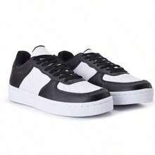 Unisex Men's And Women's Casual Sneakers, Comfortable Running/School Shoes, Lace-Up, Flat Sole, Athletic, Training - 黑與白 - 查看 5