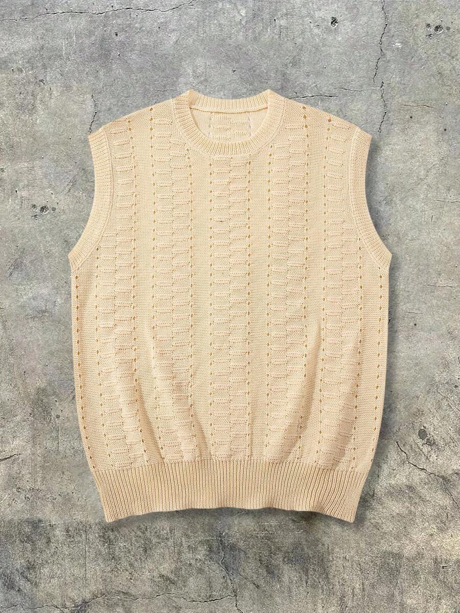 Áo vest nam Andreilee phong cách đường phố Mỹ mới Xuân/Hè, áo len dệt kim khoét lỗ, áo vest cổ tròn không tay, áo kiểu thường ngày thành thị. - Màu be - Xem 1