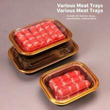 Disposable Plastic Meat Roll Container With Transparent Lid, Black Gold Edge PET Tray Suitable For Beef, Lamb, Pork Slices, Stackable Frozen Takeout Box Suitable For Hot Pot, BBQ - Multicolor - View 8