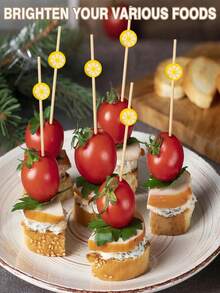 50/100pcs Lemon Theme Toothpick Set, Perfect For Appetizers. Made Of 4.7 Inch Bamboo Toothpicks, Ideal For Summer Parties, Holiday Gatherings, Graduation Celebrations, Cakes And Desserts, Fruit Platters And Christmas Party Decorations. - Multicolor - View 7