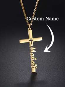 Personalized Cross Name Necklace, Plated In 18K Gold, Customizable English Name Necklace, Bohemian Style, Customized Name Necklace For Her Gift, Birthday Gift, Mother's Day Gift, Valentine's Day Gift, Graduation Season Gift, Summer Jewelry, Beach Accessories For Women, Ramadan Gift - Multicolor - View 1
