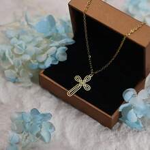 1 chiếc dây chuyền mặt thánh giá bằng thép không gỉ, dây chuyền choker thánh giá thắt nút dành cho nữ, trang sức thời trang phong cách tôn giáo, quà tặng chống oxy hóa. - hình học - Xem 4