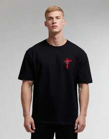 Men's Oversized Tennis Shirt With Cross Chain - 黑色 - 查看 4