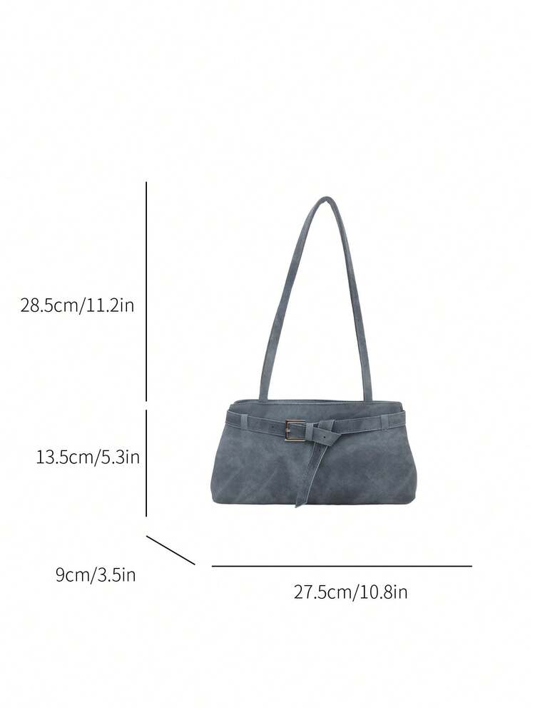 女士复古牛仔单肩包，Y2K搭扣设计腋下包，复古牛仔手提包，大容量休闲法棍包，适合日常通勤 - 藍色 - 查看 6