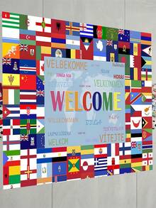 1pc Multicolor World Flag Pattern Soccer Backdrop, 2026 Sports Style Durable Polyester Rectangular Large Multi-Language Welcome Design Foldable Reusable Football Game Fan Party Decoration Banner For World Cup Celebration, Home Living Room Wall Decor, International Sports Tournament Carnival, Summer Football Night Event. - 01 - View 16
