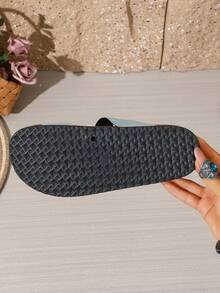 Women's Solid Color Beach Strap Slippers, New Fashion Sandals With Metal Double Buckle, Casual Versatile Outdoor Slides, Soft Retro Slip-On Loafers - Chocolate and Blue - View 9